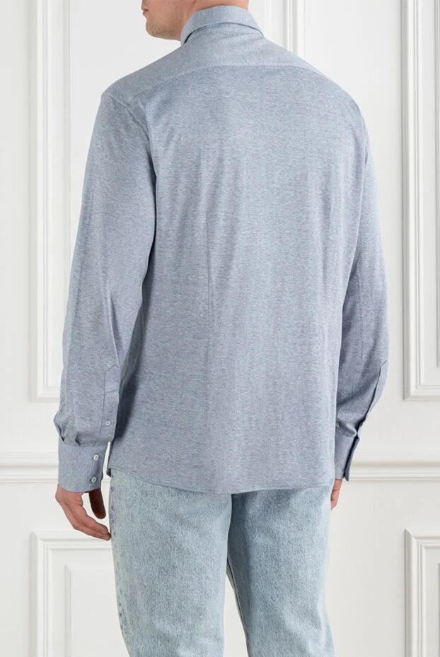 Brunello Cucinelli light blue classic shirt made of cotton and linen jersey 193969 - photo 3