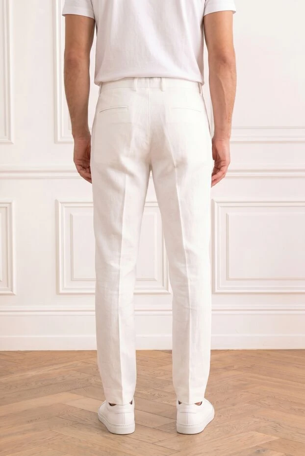 Brunello Cucinelli white men's linen drawstring trousers with darts 193982 - photo 3