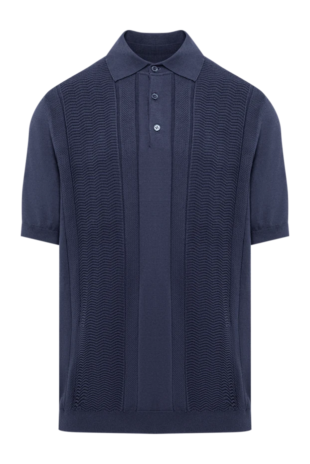 Brunello Cucinelli синя трикотажна футболка-поло з візерунком зигзаг 193987 - фото 1