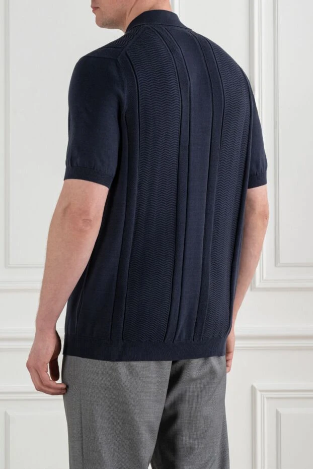 Brunello Cucinelli blue jersey polo shirt with a zigzag pattern 193987 - photo 3