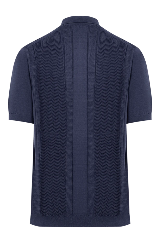 Brunello Cucinelli синя трикотажна футболка-поло з візерунком зигзаг 193987 - фото 2
