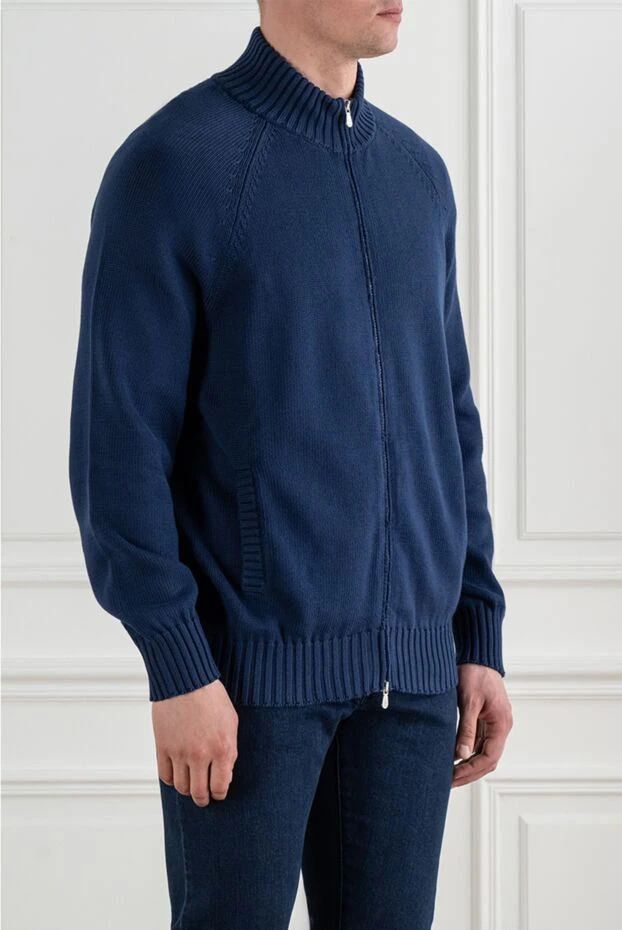 Brunello Cucinelli men's blue cotton cardigan with a stand-up collar 193988 - photo 3