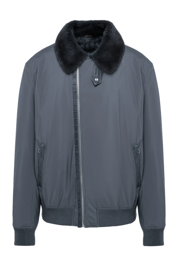 Seraphin gray bomber jacket with fur collar and crocodile leather inserts 194018 - photo 1