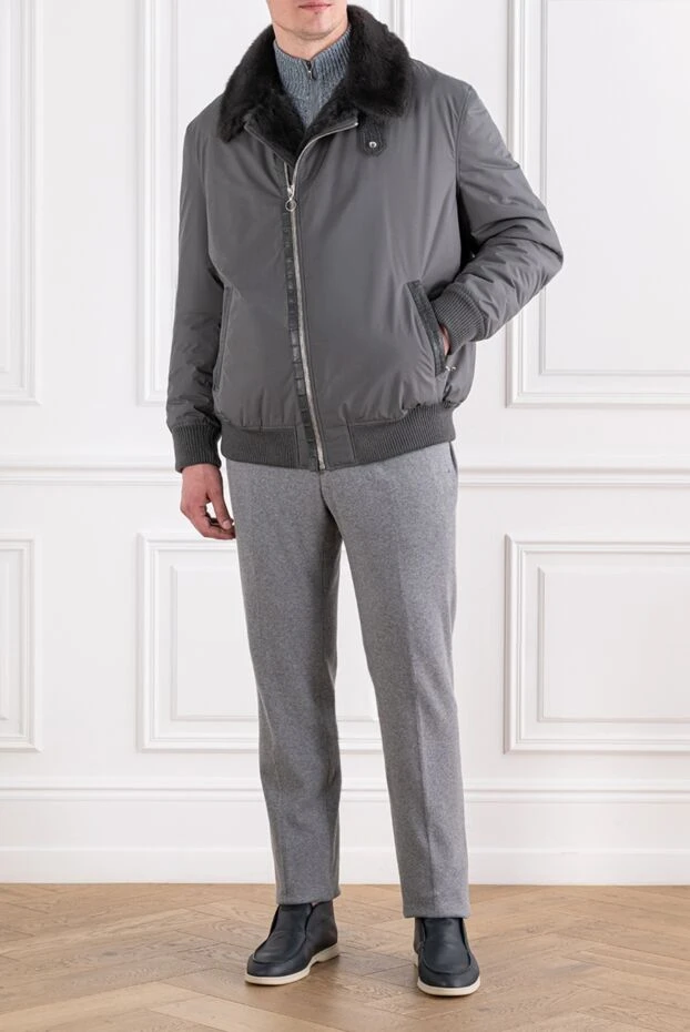Seraphin gray bomber jacket with fur collar and crocodile leather inserts 194018 - photo 2