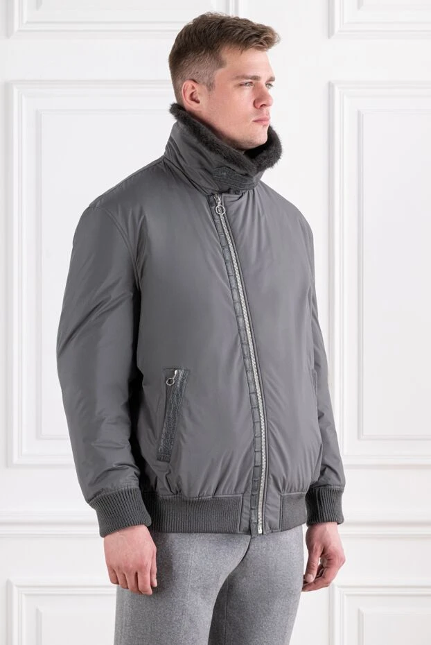Seraphin gray bomber jacket with fur collar and crocodile leather inserts 194018 - photo 3
