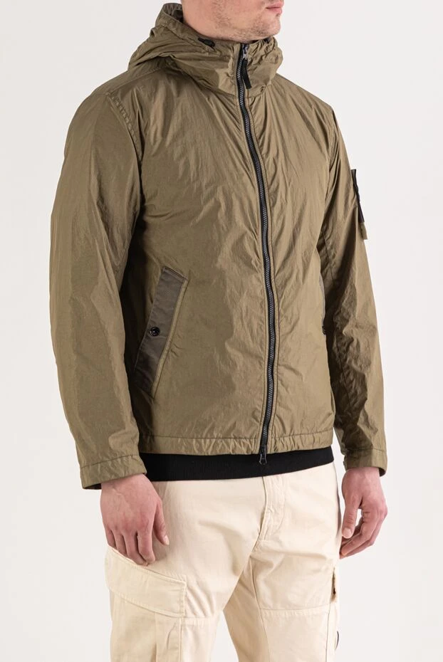 Stone Island зеленая куртка с капюшоном из легкого нейлона с мятой текстурой 194047 - фото 3