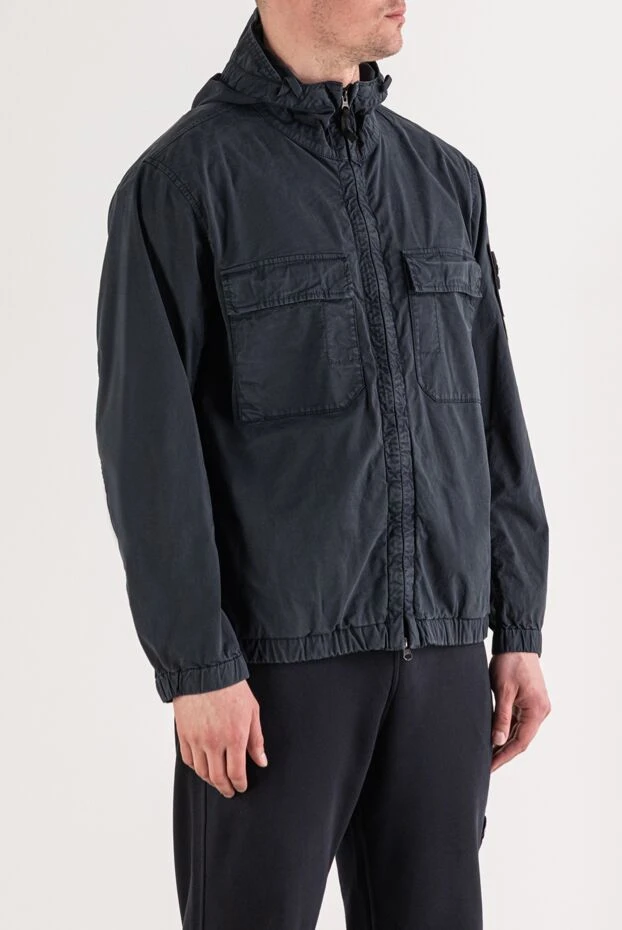 Stone Island куртка с капюшоном из органического хлопкового твила синего цвета 194053 - фото 3