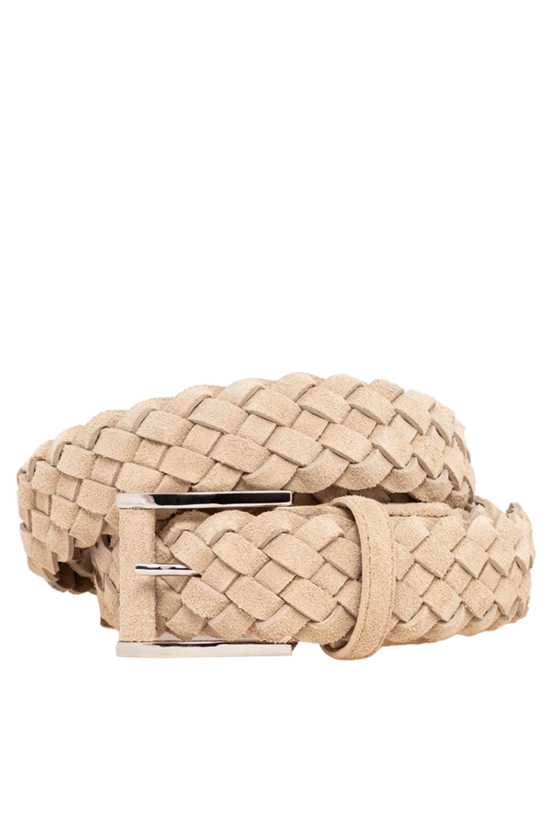 Grey-beige suede belt with voluminous textured weave - photo 1