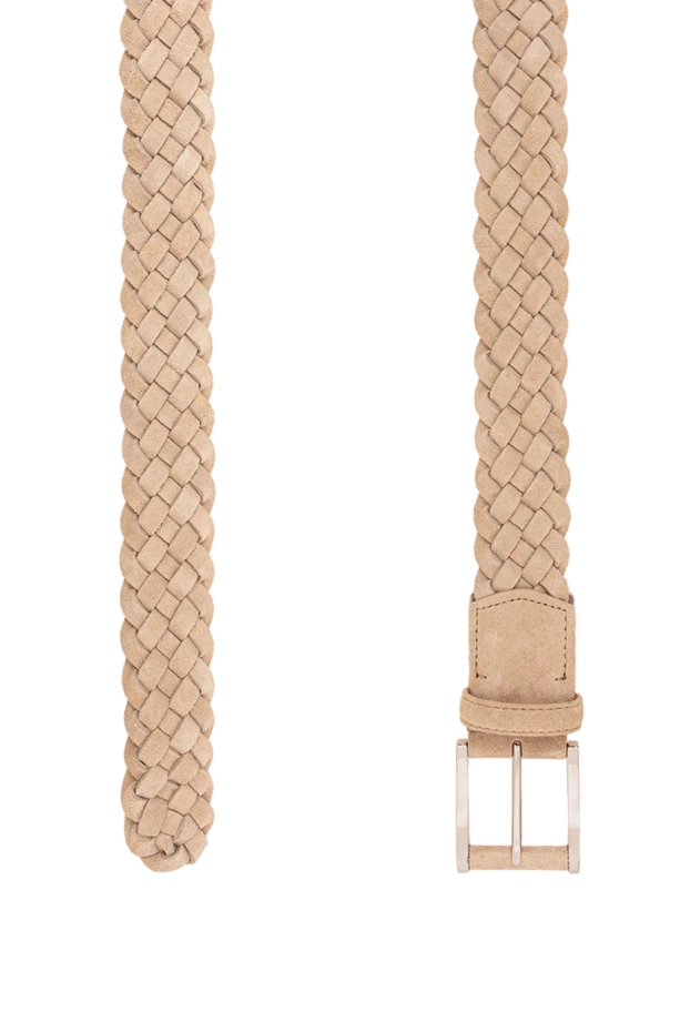 Grey-beige suede belt with voluminous textured weave - photo 2