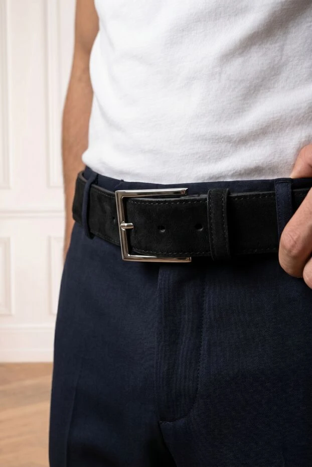 Cesare di Napoli classic men's belt made of genuine black suede 194081 - photo 3