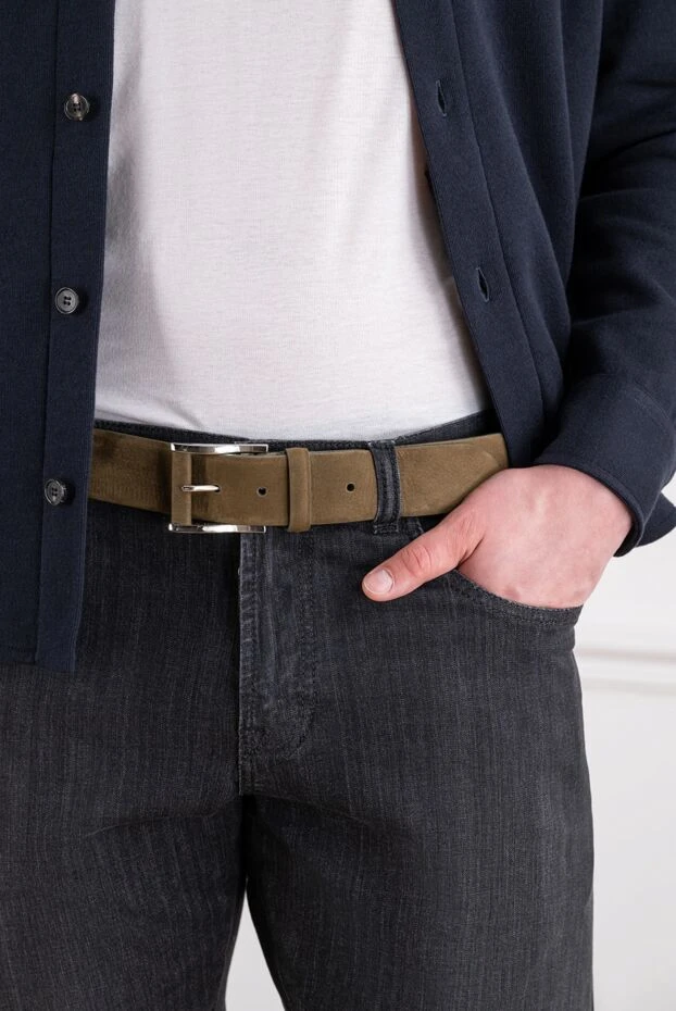 Cesare di Napoli smooth men's suede belt in khaki color 194085 - photo 2