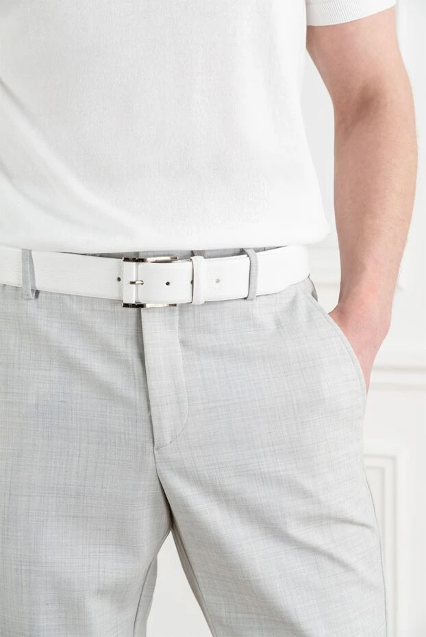 Cesare di Napoli men's white leather belt with a grained texture 194086 - photo 2