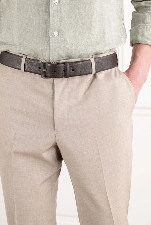 Cesare di Napoli brown premium grained leather belt with a simple rectangular buckle 194088 - photo 2