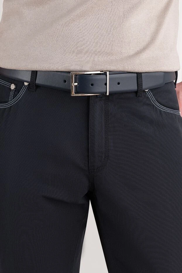 A.Testoni classic dark blue leather belt with a rectangular buckle 194106 - photo 2