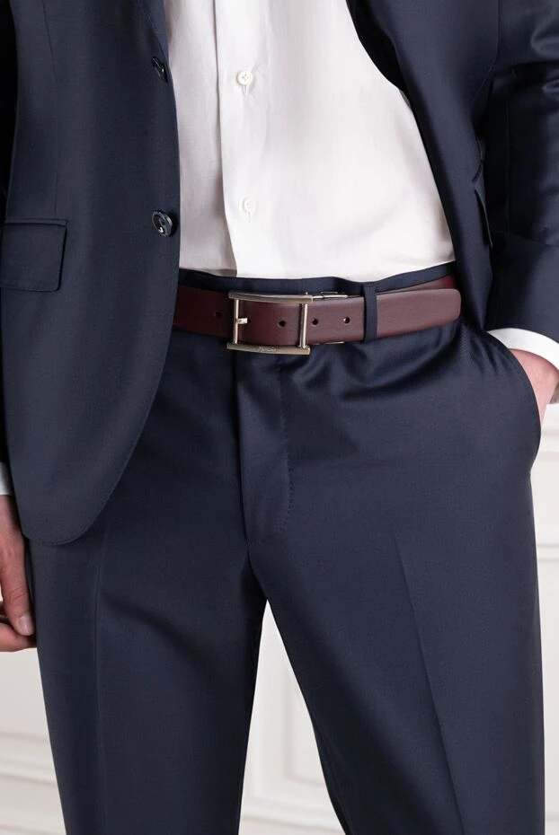 A.Testoni classic burgundy smooth leather belt with rectangular silver buckle 194110 - photo 2