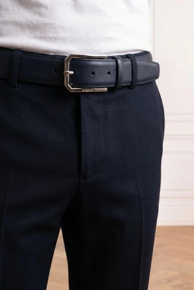 A.Testoni classic men's leather belt in a noble dark blue color 194118 - photo 3