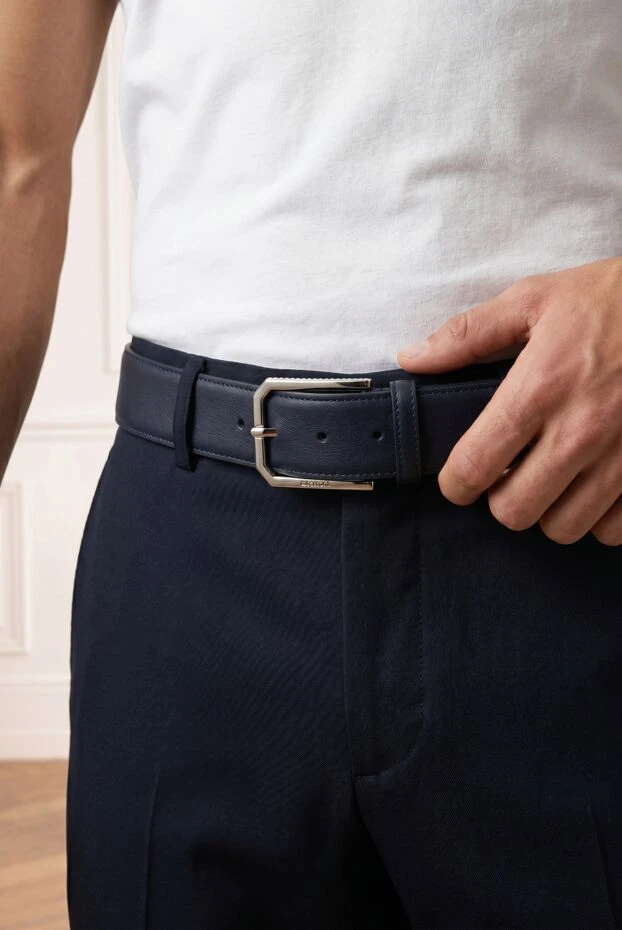 A.Testoni classic men's leather belt in a noble dark blue color 194118 - photo 2