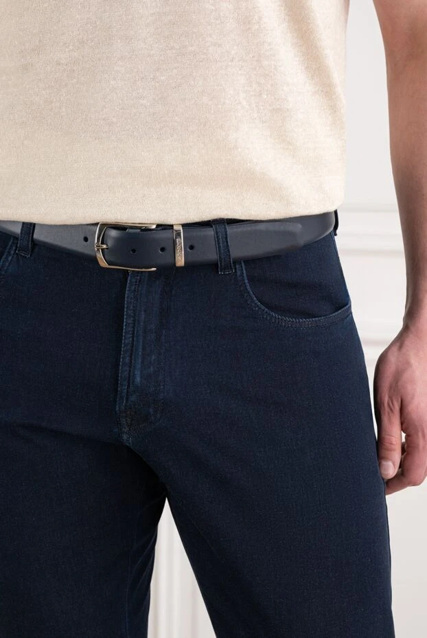 A.Testoni dark blue matte leather belt with trapezoid buckle 194121 - photo 2