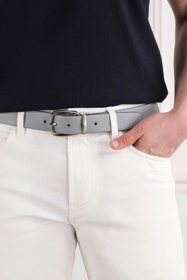 A.Testoni smoked ash leather belt with metal buckle 194128 - photo 2