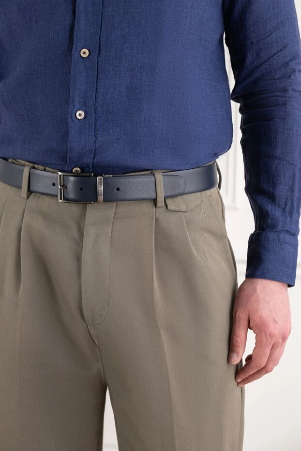Dark blue leather belt with a patinated buckle - photo 2