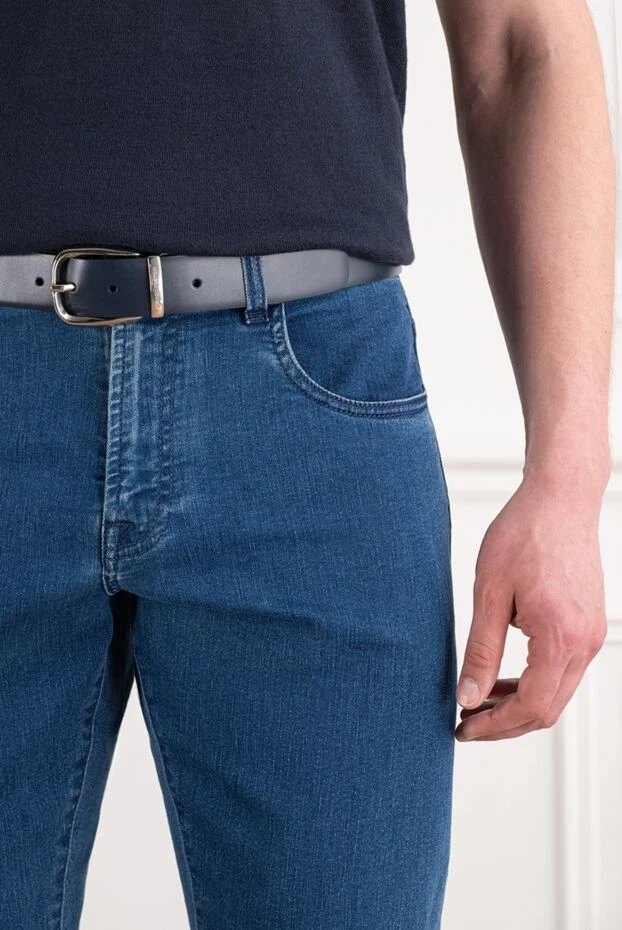 A.Testoni dark blue leather belt with a round buckle 194135 - photo 2