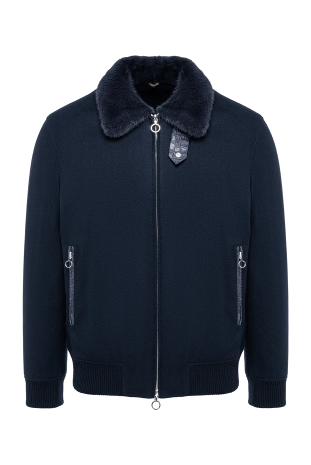 Seraphin navy blue cashmere bomber jacket with nutria fur 194142 - photo 1
