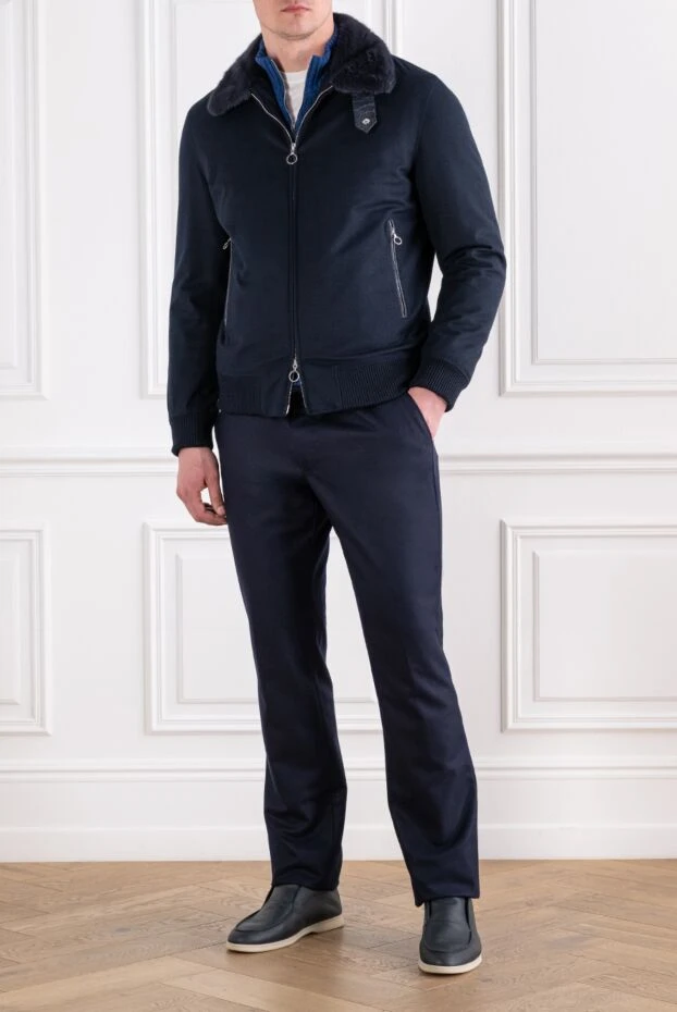 Seraphin navy blue cashmere bomber jacket with nutria fur 194142 - photo 2