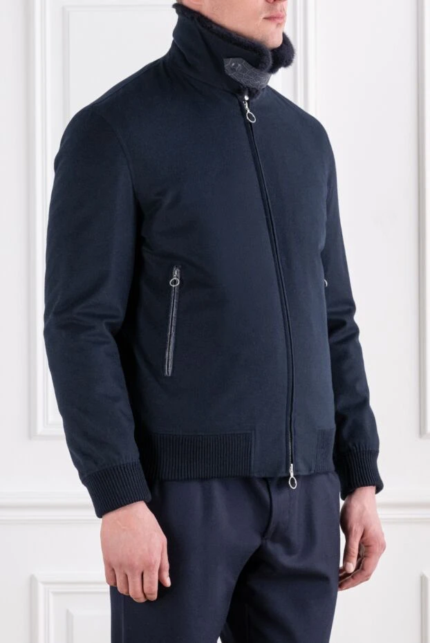 Seraphin navy blue cashmere bomber jacket with nutria fur 194142 - photo 3