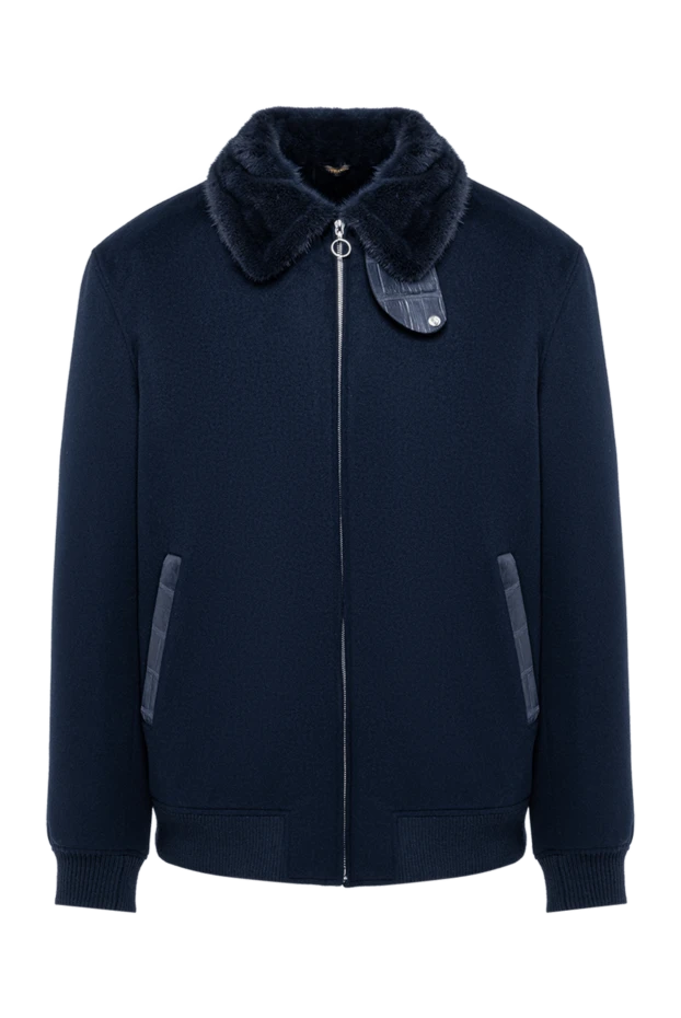Seraphin blue cashmere bomber jacket with fur collar and crocodile skin inserts 194144 - photo 1