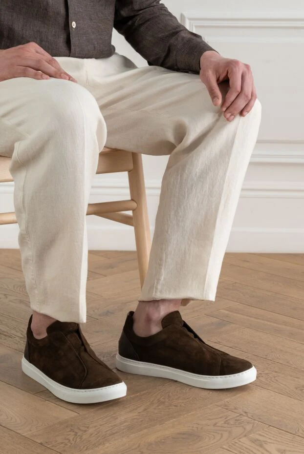Andrea Ventura dark brown suede loafers with a contrasting white sole 194148 - photo 1