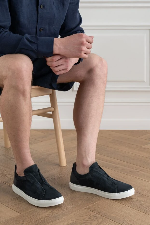 Andrea Ventura dark blue suede loafers with a contrasting white sole 194150 - photo 1