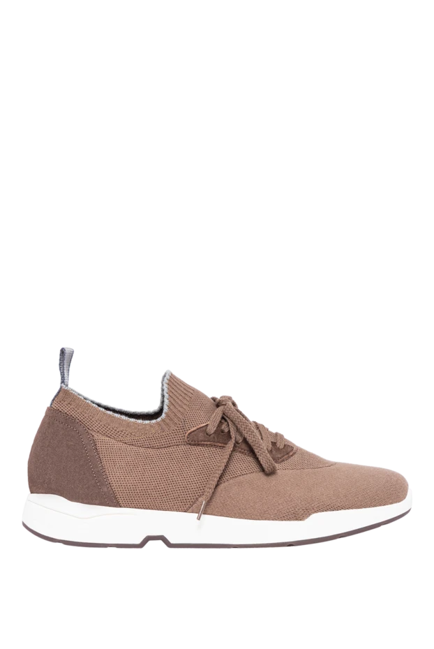 Men's textile sneakers with brown suede - photo 1