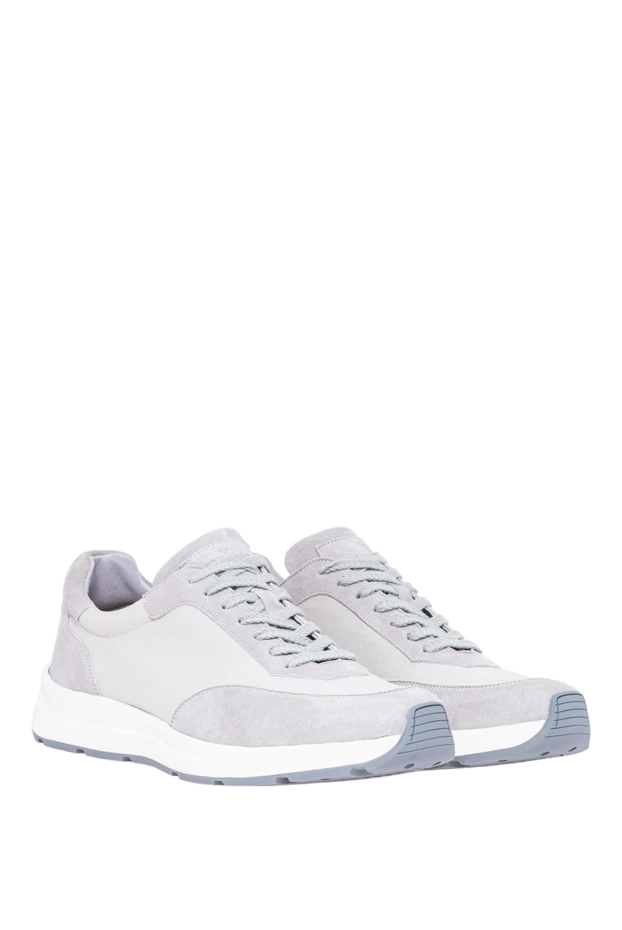Andrea Ventura men's light gray cotton and suede combination sneakers 194160 - photo 3