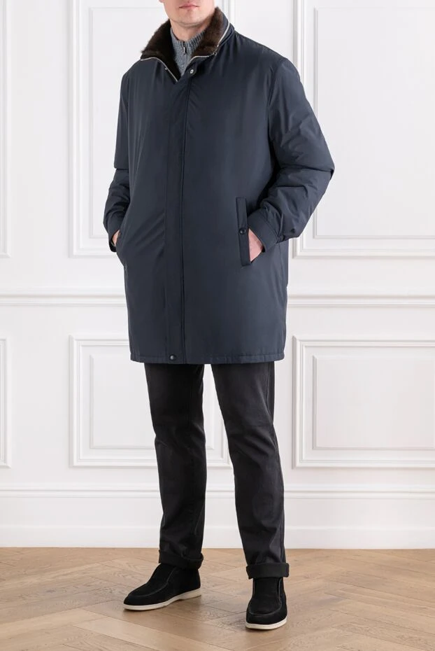 Seraphin dark blue parka jacket with fur collar 194240 - photo 2