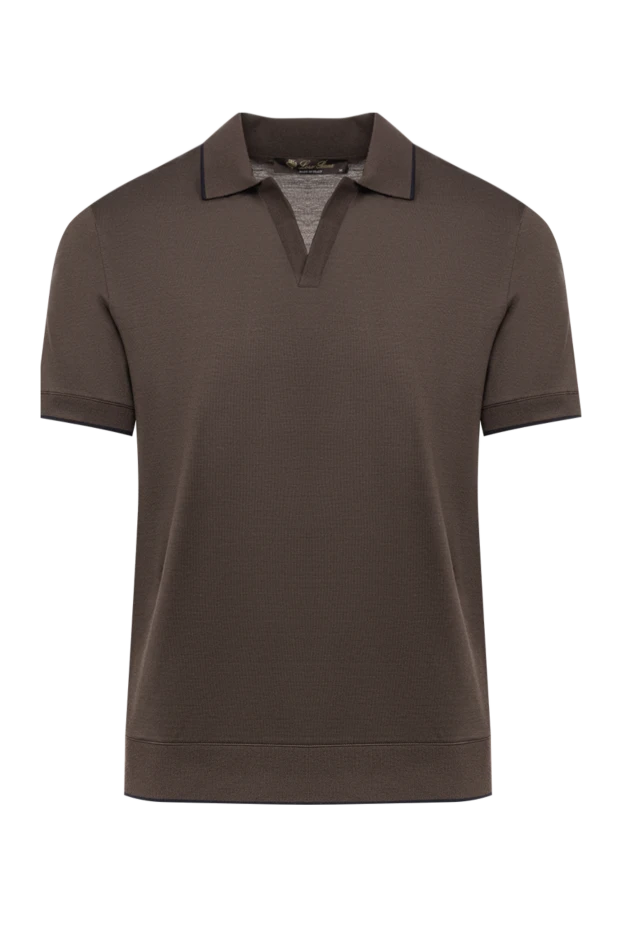 Loro Piana коричневе трикотажне поло з контрастним кантом на комірі 194246 - фото 1