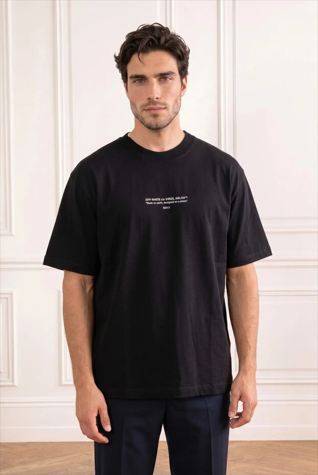 Off-White черная футболка оверсайз с авторской цитатой 194251 - фото 3