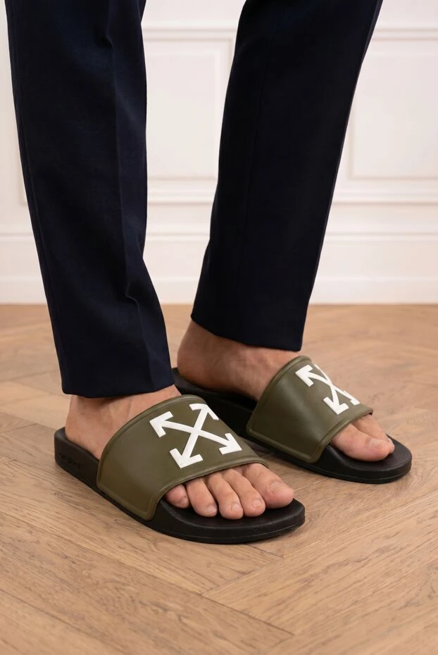 Off-White мужские резиновые шлепанцы arrow slider зеленого цвета 194263 - фото 3