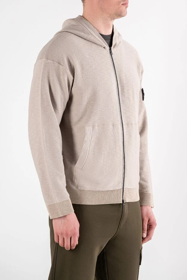 Stone Island men's knitted zip-up hooded sweatshirt in beige 194277 - photo 3