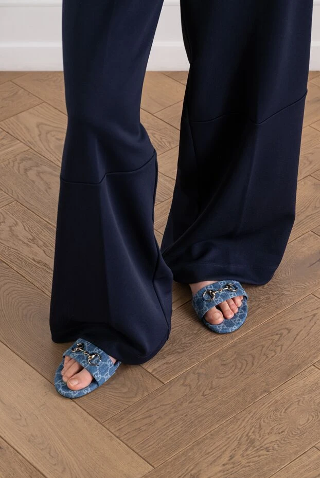 Blue women's sheepskin flip-flops - photo 2
