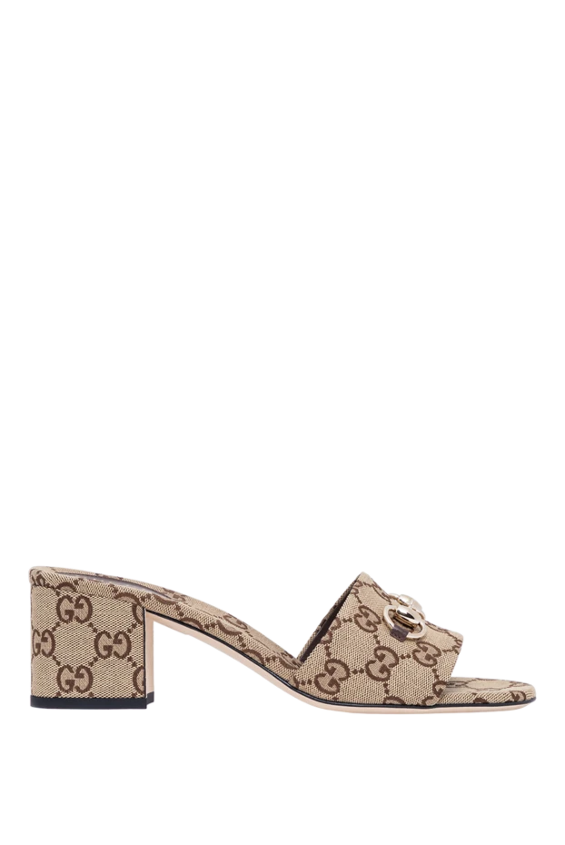 Gucci жіночі сандалі-шльопанці з пряжкою horsebit у бежевому кольорі 194289 - фото 1