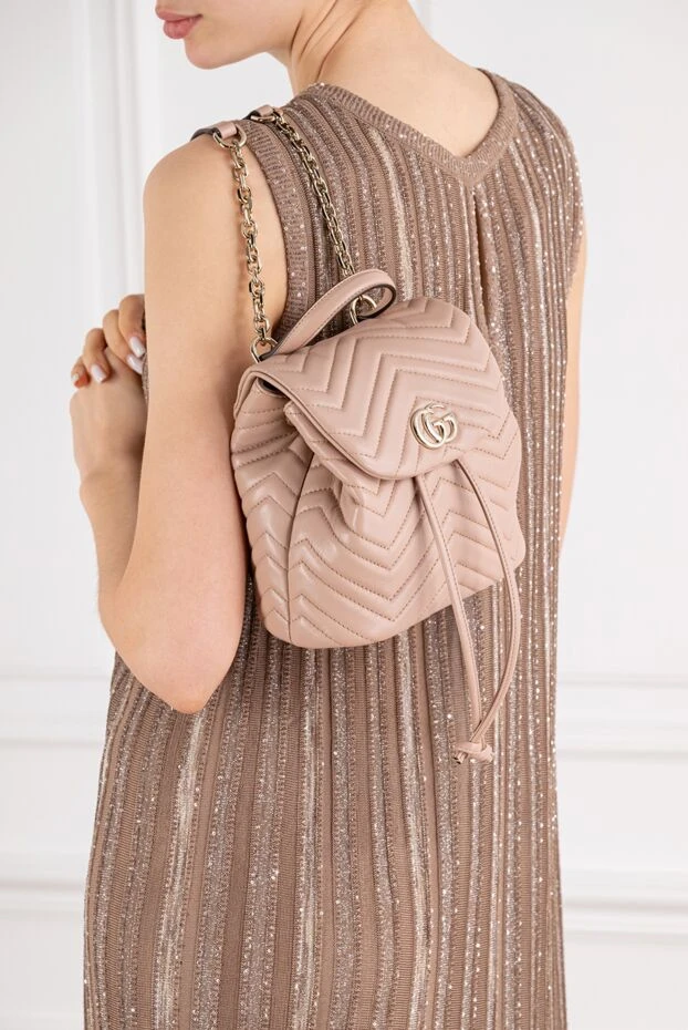 Gucci gg marmont small backpack in pink and beige nappa leather 194293 - photo 2