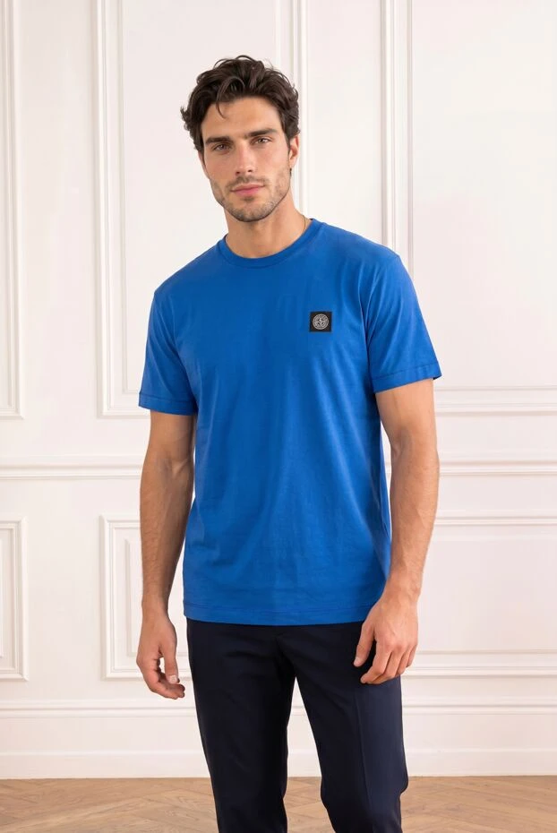 Stone Island синя футболка з нашивкою compass з бавовняного трикотажу 194305 - фото 3
