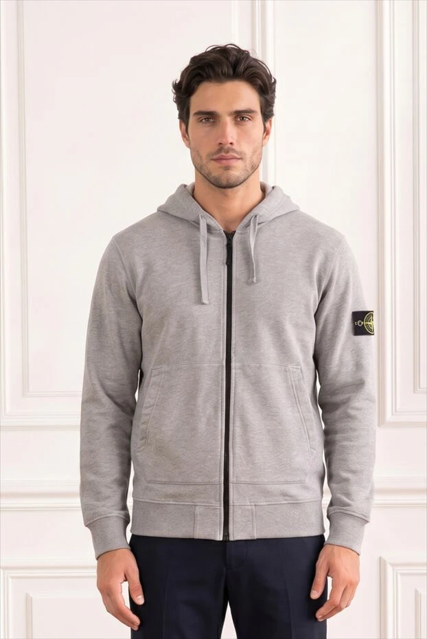 Stone Island loose-fitting grey zip-up hooded sweatshirt with dropped shoulders 194308 - photo 2