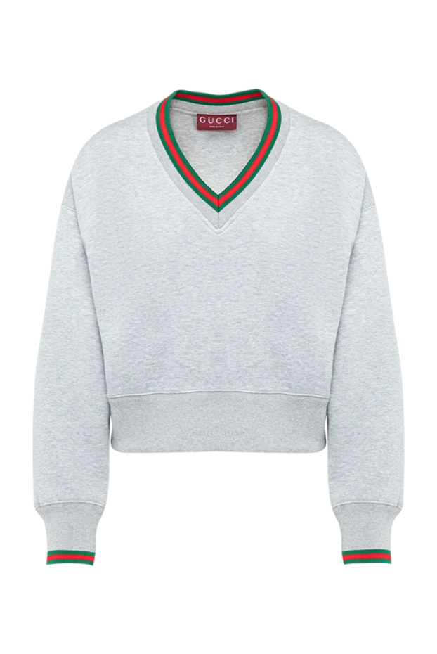 Gucci женский свитшот из хлопкового джерси светло-серого цвета 194313 - фото 1