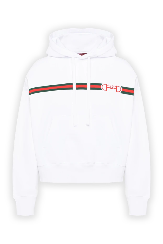 Gucci хлопковое белое худи из ворсистого хлопкового трикотажа с вышивкой логотипа 194314 - фото 1