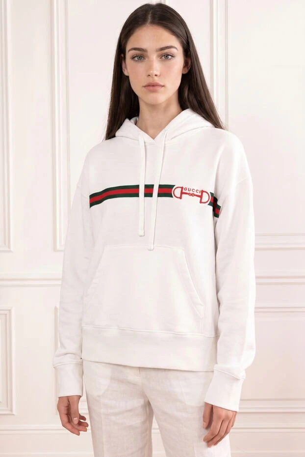Gucci white cotton hoodie made of brushed cotton jersey with embroidered logo 194314 - photo 3