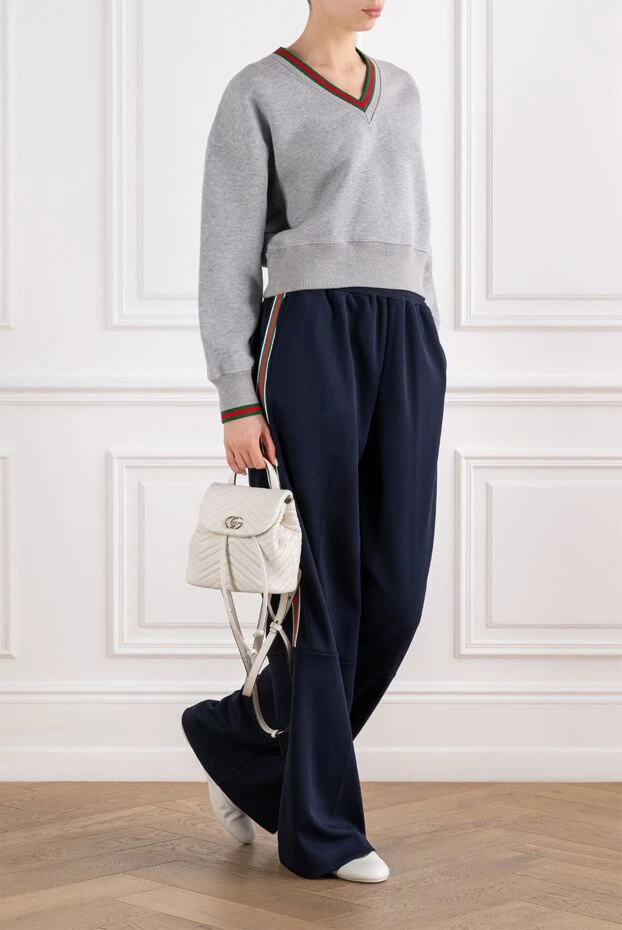 Gucci широкие женские брюки в спортивном стиле из плотного джерси 194318 - фото 2