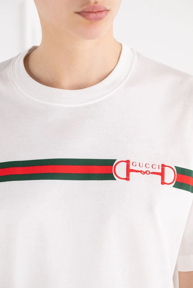 Gucci men's white cotton t-shirt with signature stripe 194324 - photo 1