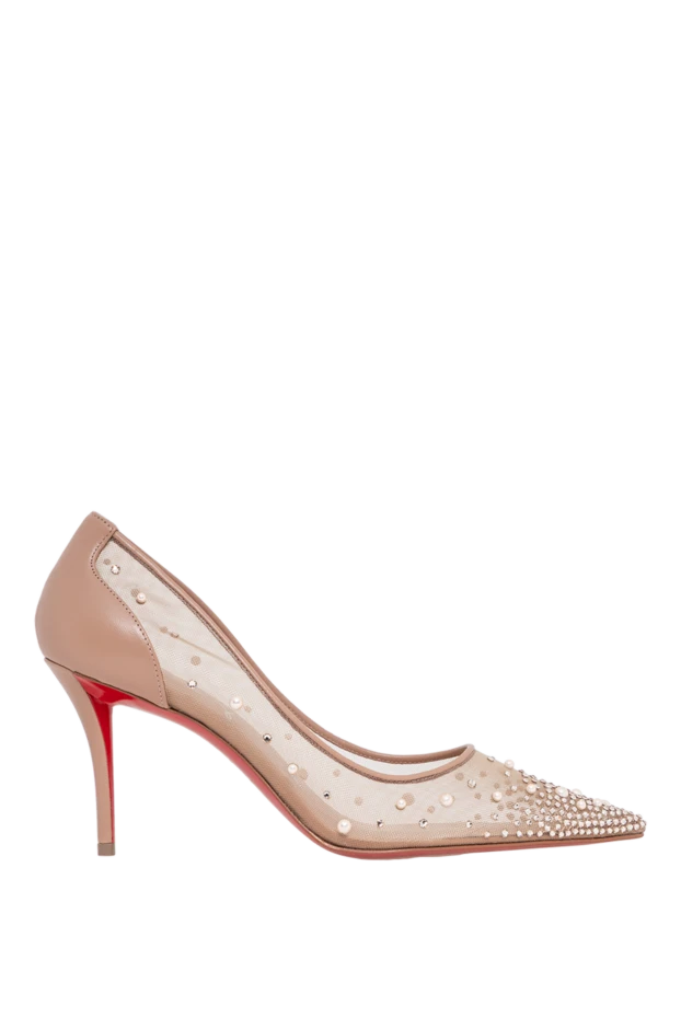 Miss Z beige mesh and nappa leather pumps embellished with rhinestones and pearls - photo 1