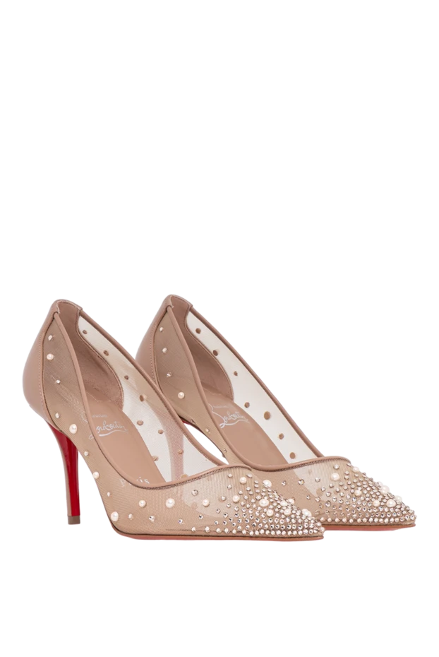 Christian Louboutin туфли-лодочки miss z бежевые из сетки и кожа наппа украшенные стразами и жемчугом 194330 - фото 3